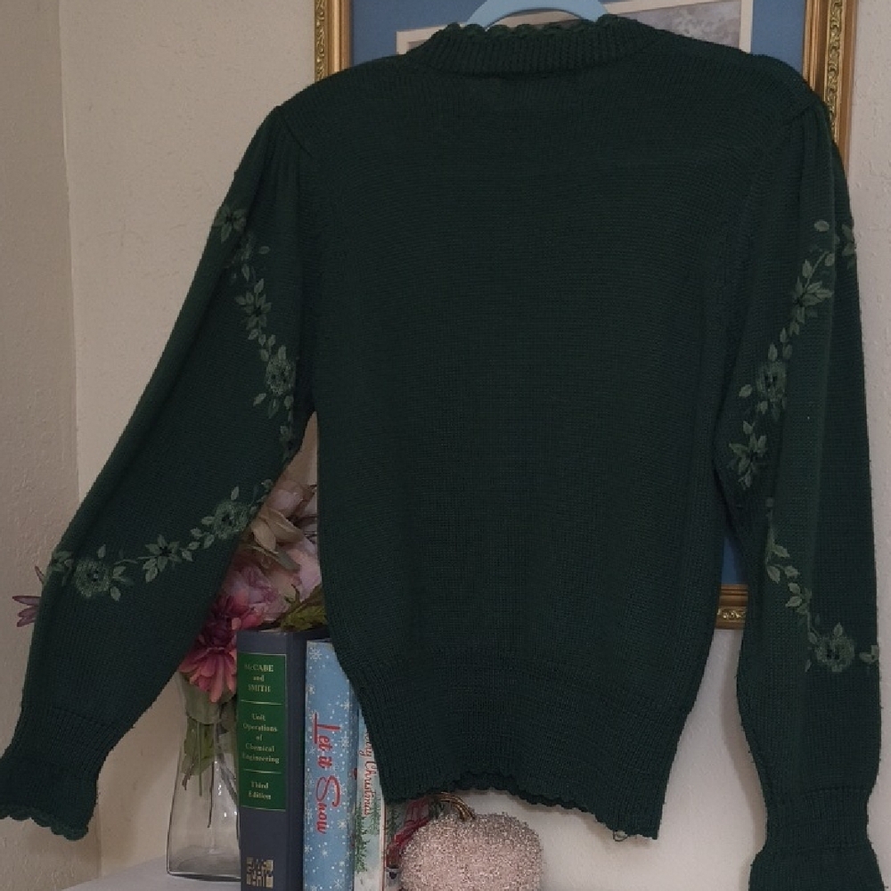 Herman Geist Green Sweater Deer Design Vintage Grandmacore Eclectic Cottagecore - Picture 10 of 14